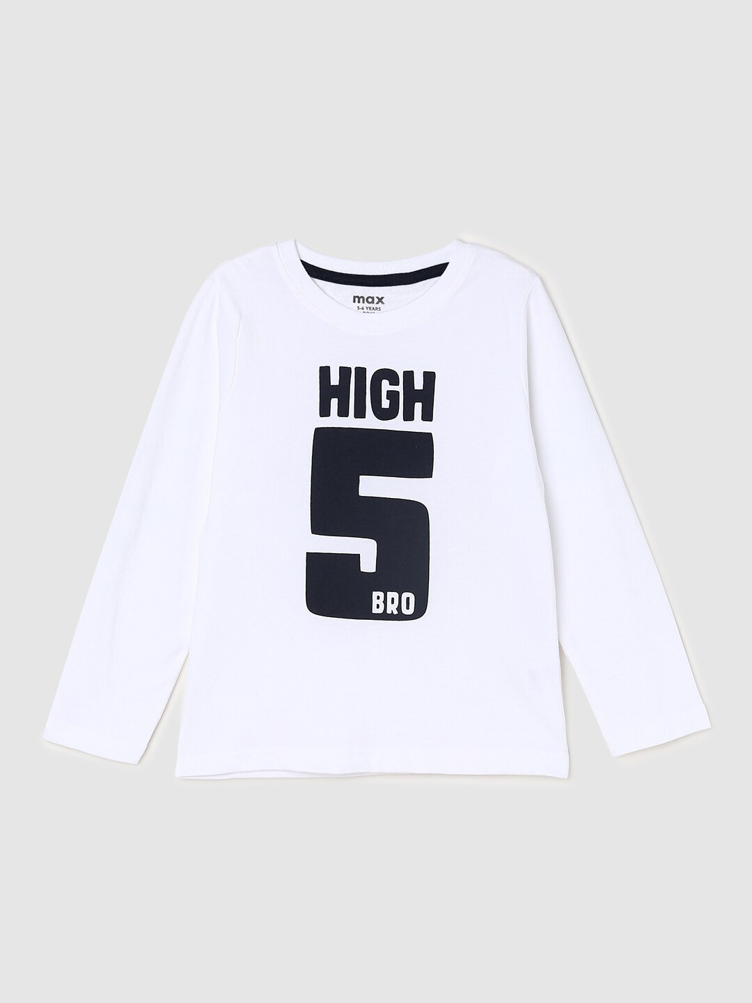 

max Boys White & Navy Blue Varsity Printed Cotton T-shirt