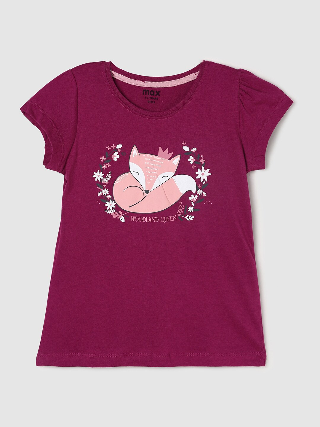 

max Girls Purple Printed Cotton T-shirt