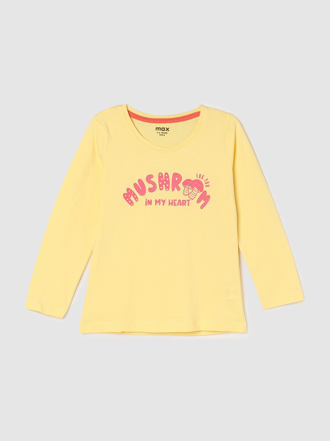 

max Girls Yellow Typography Printed Applique Cotton T-shirt