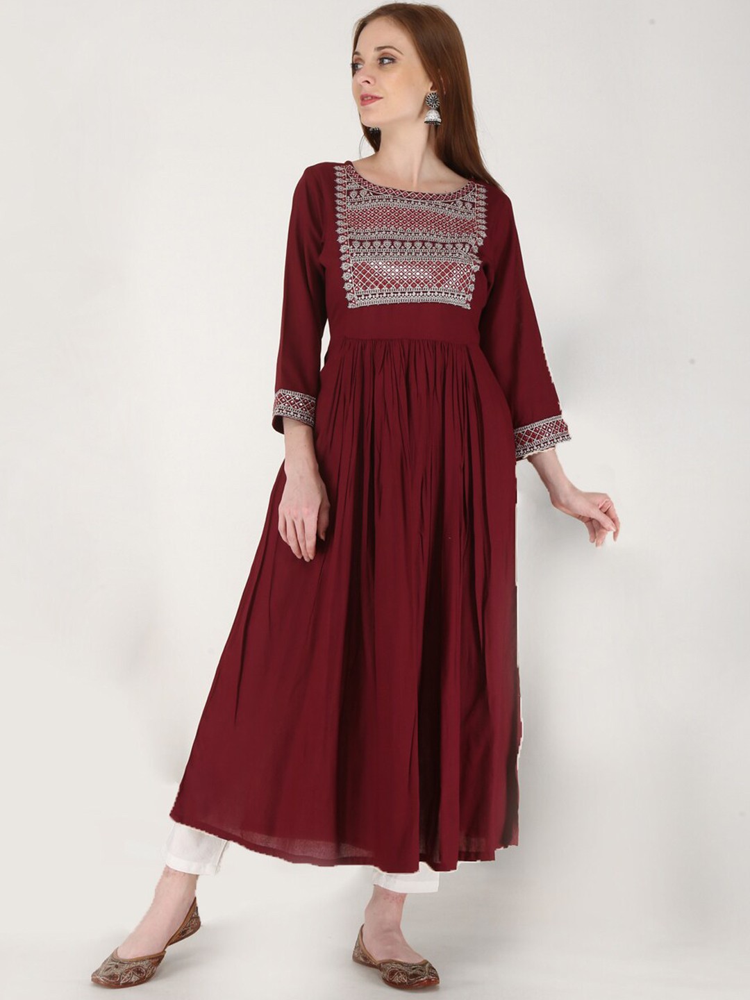 

KALINI Embroidered Mirror Work Floral Anarkali Kurta, Magenta