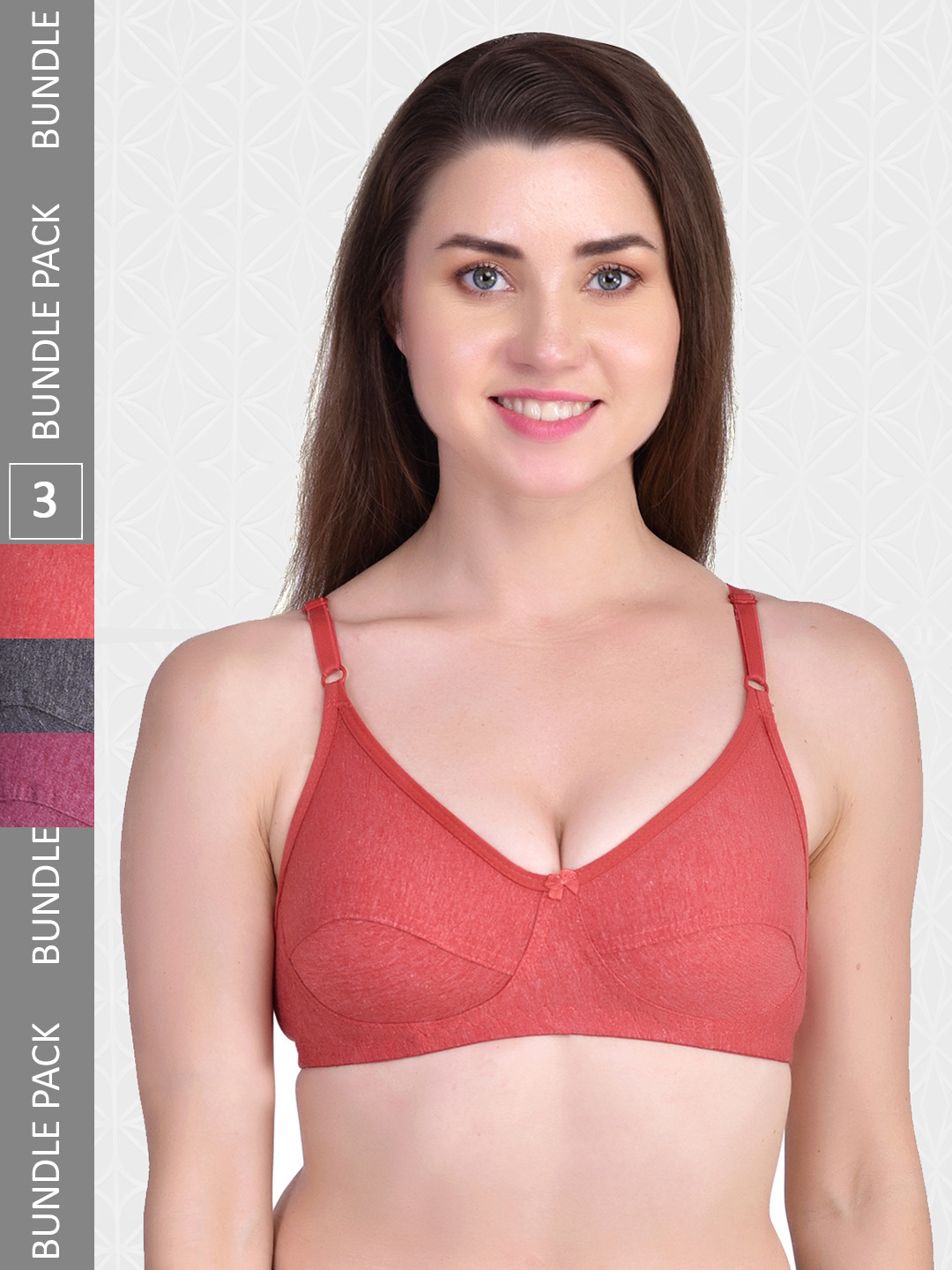 

Designer Bugs Grey & Red Pack of 3 Cotton Solid Bra