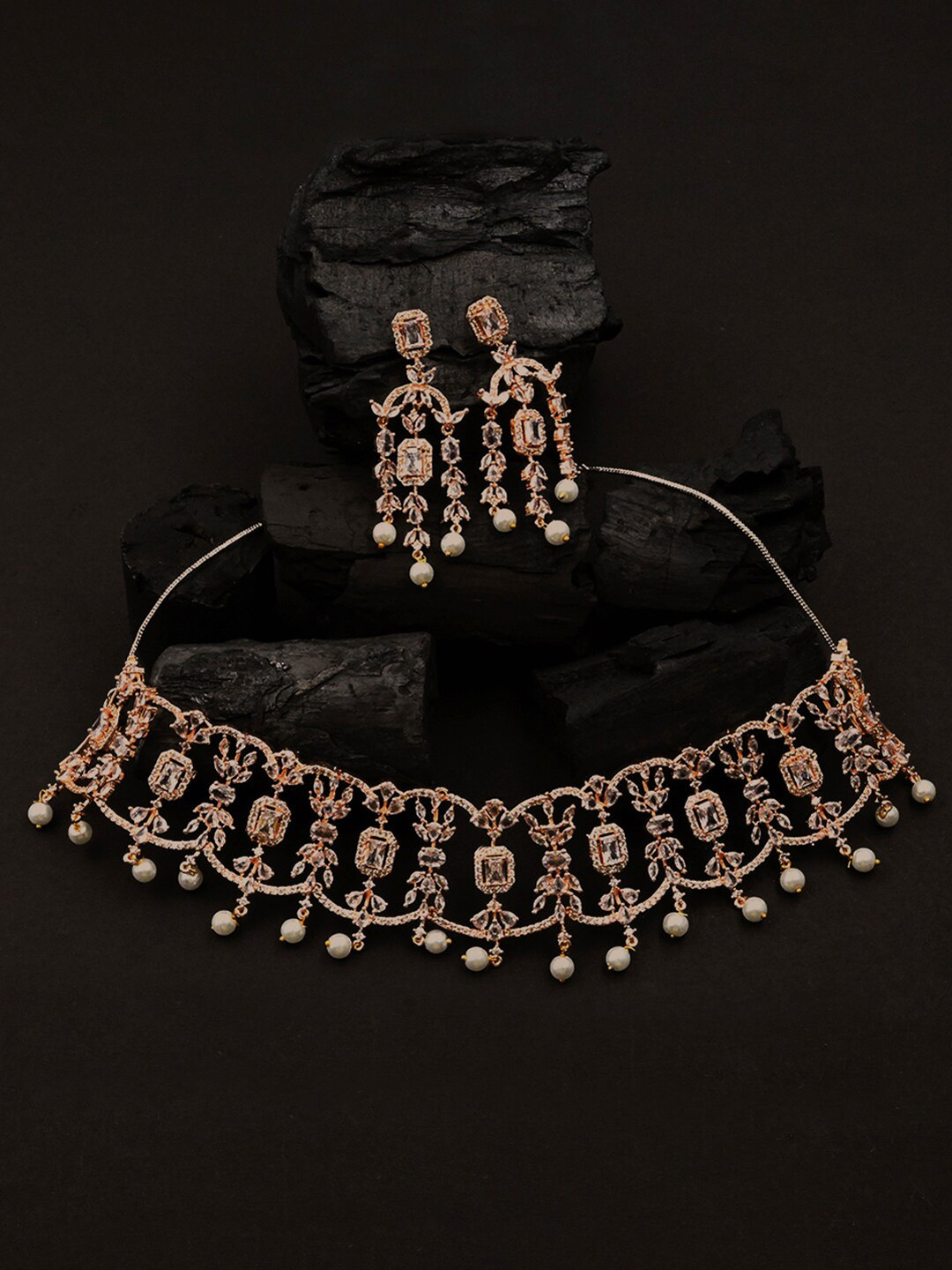 

StileAdda Rose Gold-Plated AD Stone Jewellery Set