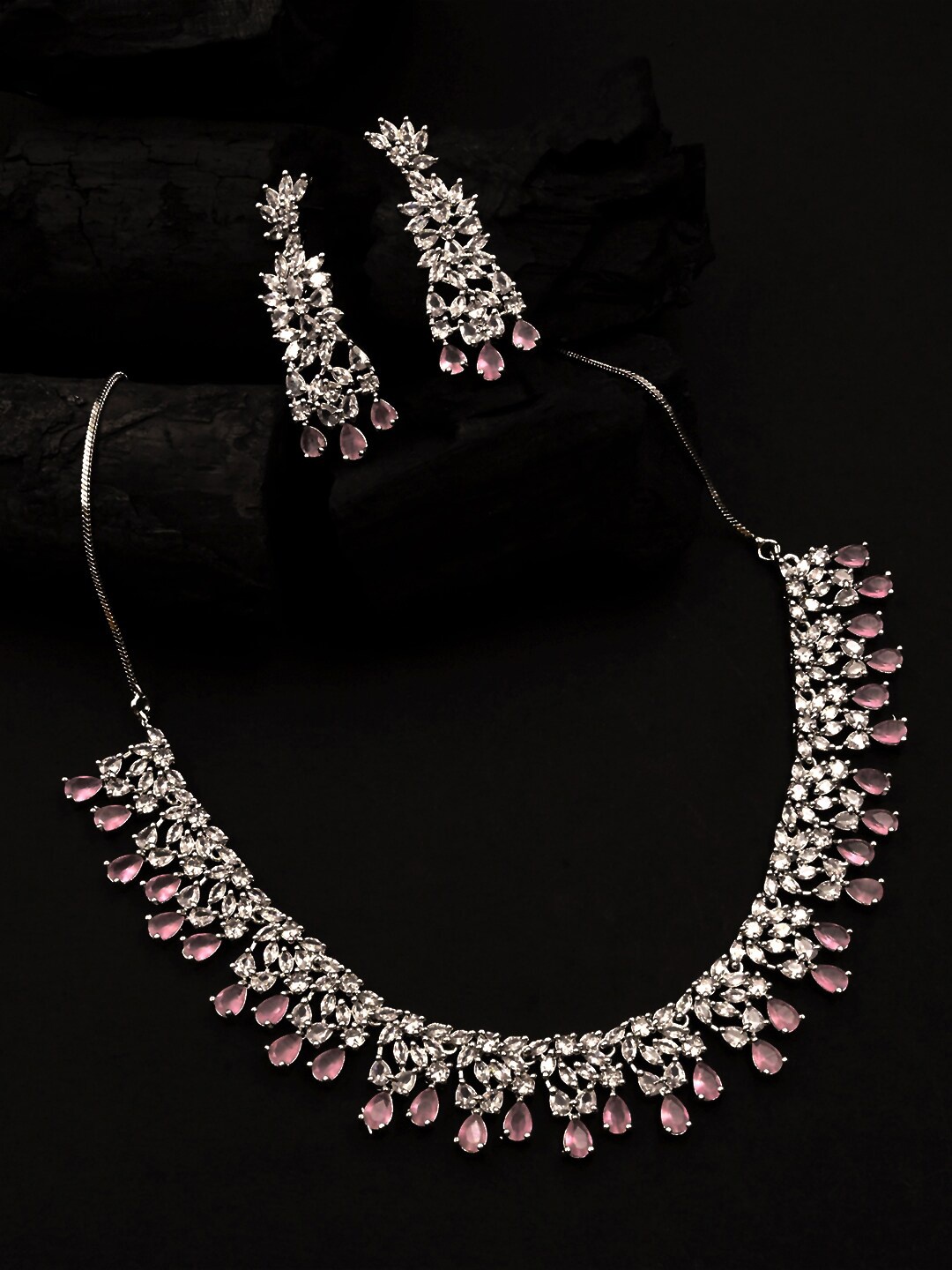 

StileAdda White & Pink Silver-Plated AD-Studded Jewellery Set