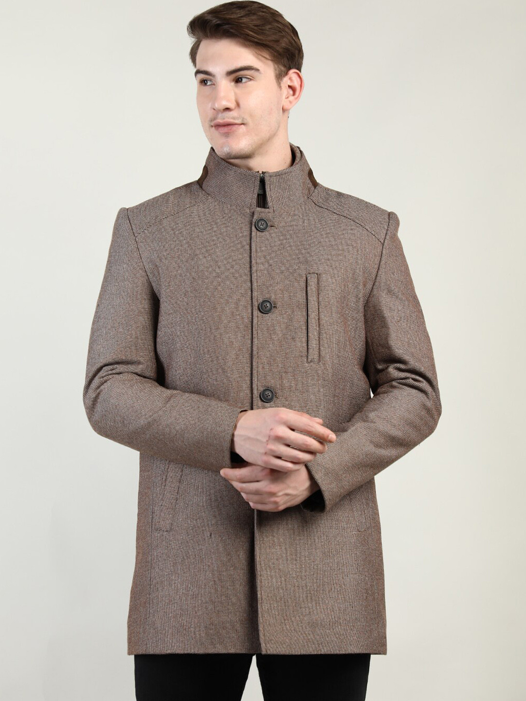 

LURE URBAN Men Coffee Brown Solid Wool Over Coats