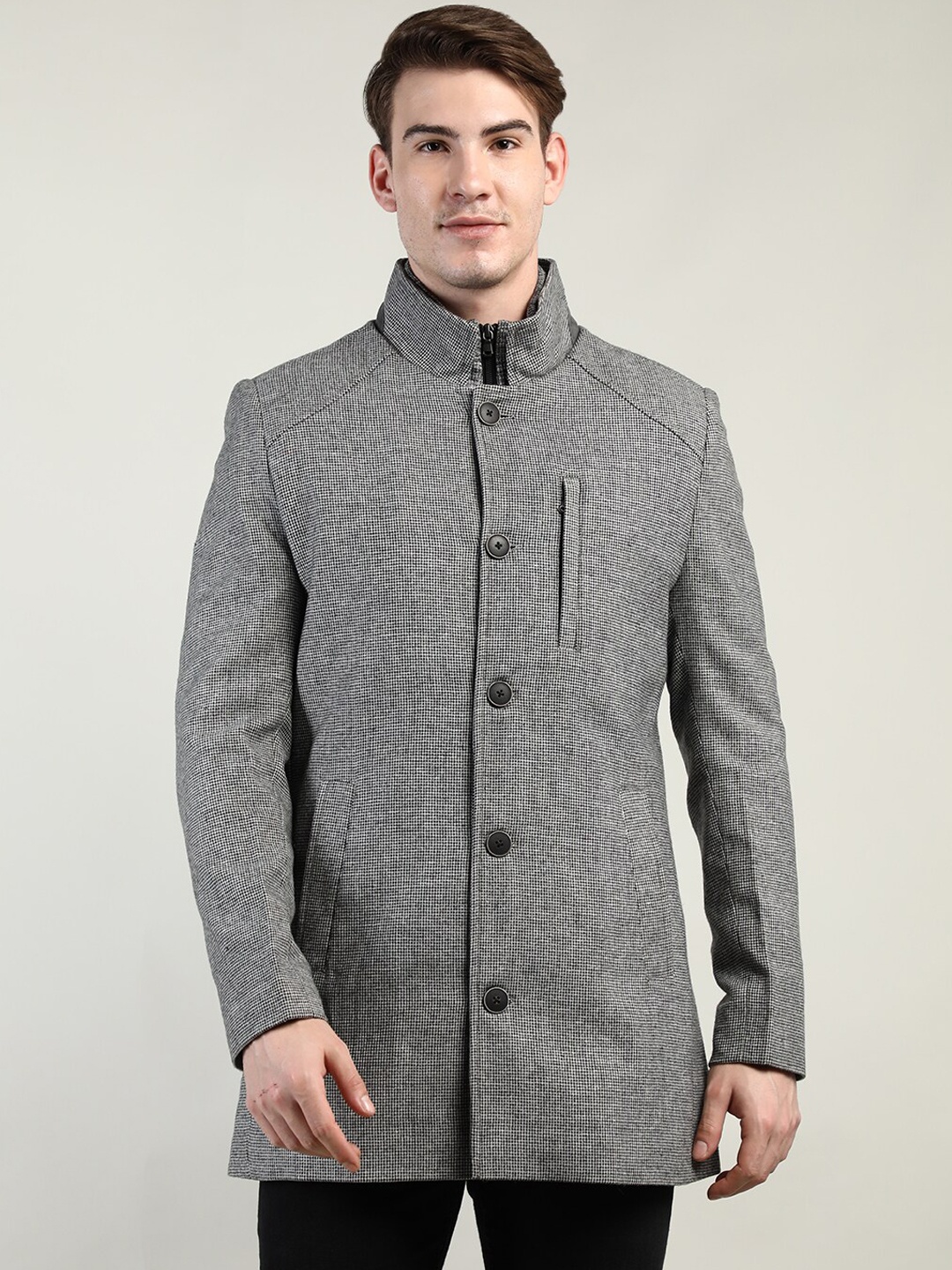 

LURE URBAN Men Grey Solid Wool Over Coats