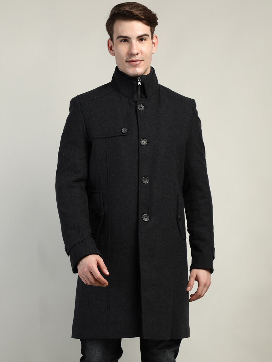 

LURE URBAN Men Grey Solid Wool Over Coats