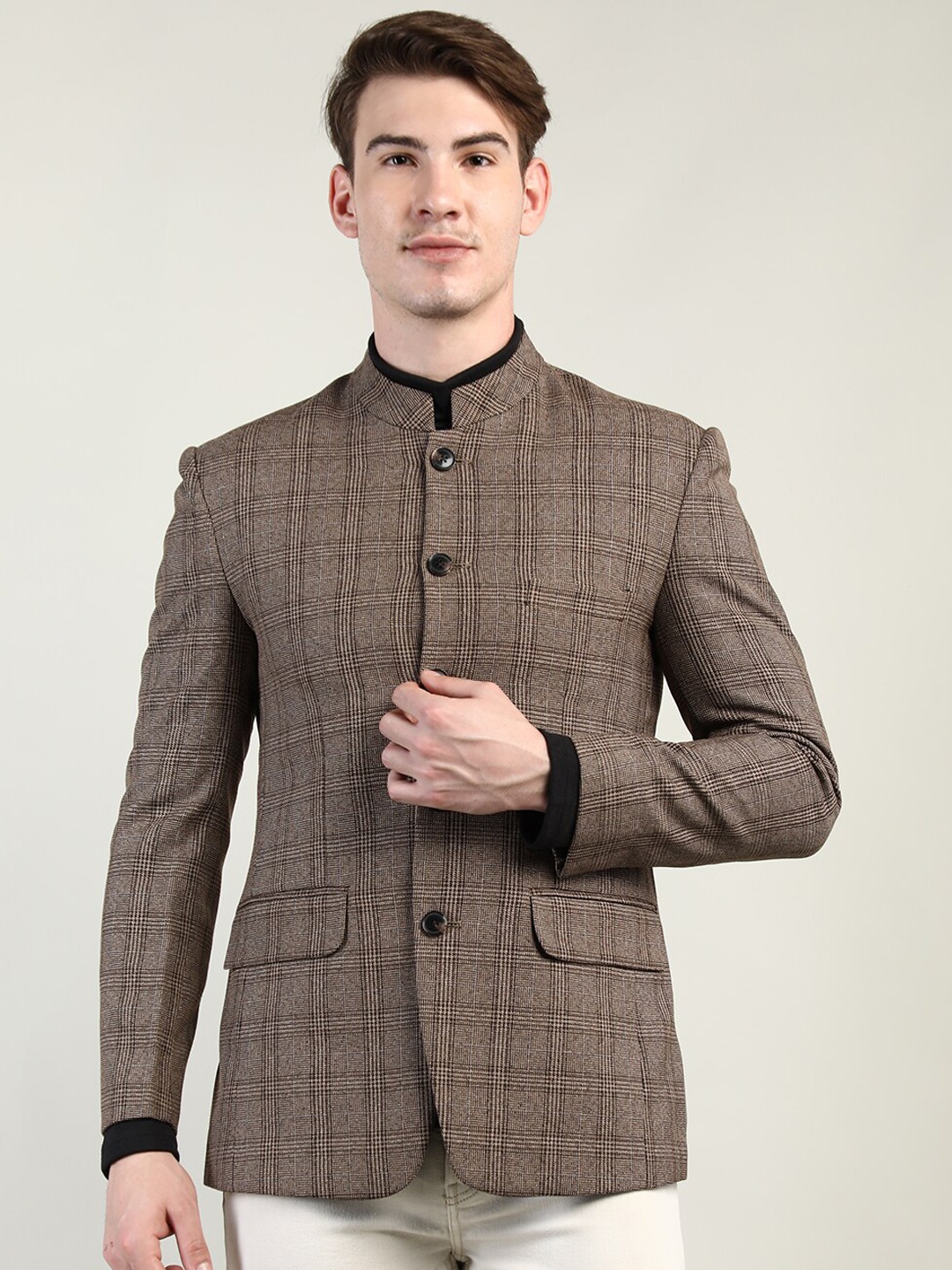 

LURE URBAN Men Coffee Brown Checked Winter Blazer