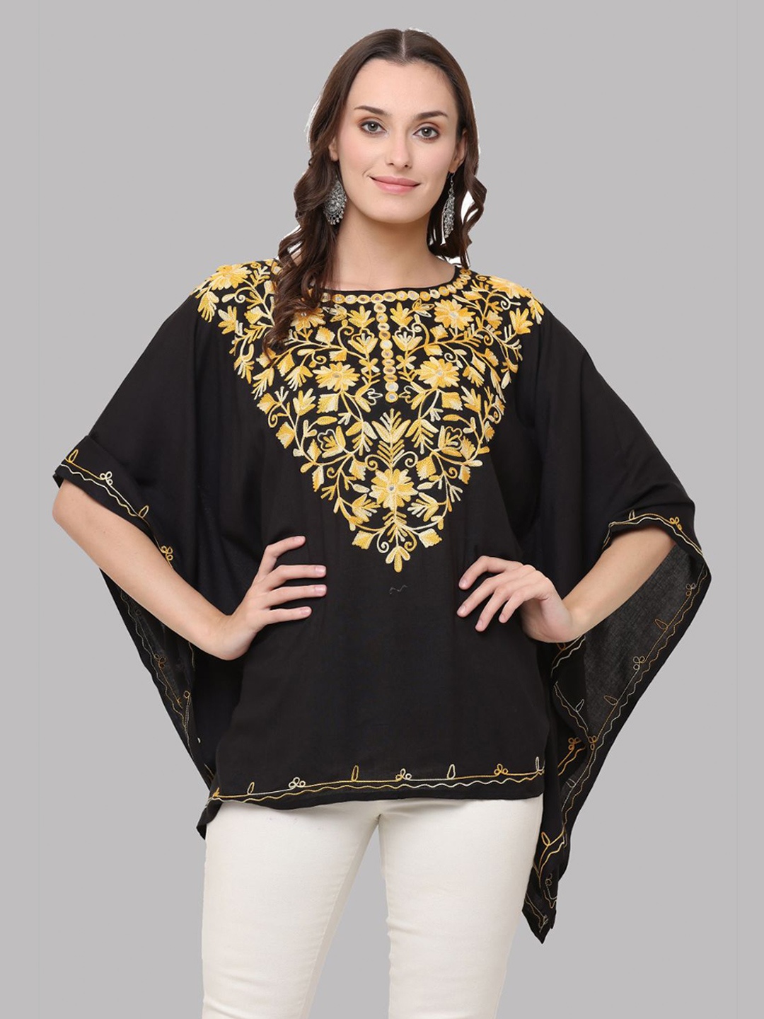 

SAAKAA Women Black Embroidered Kaftan Top