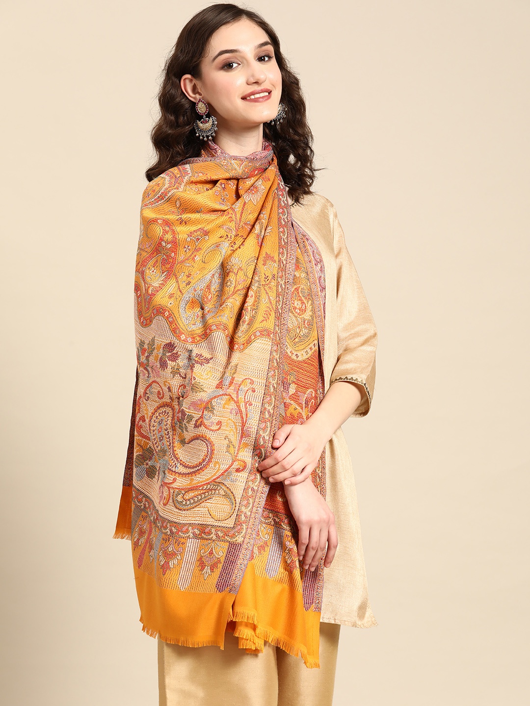 

Sangria Women Mustard Floral Printed Stole