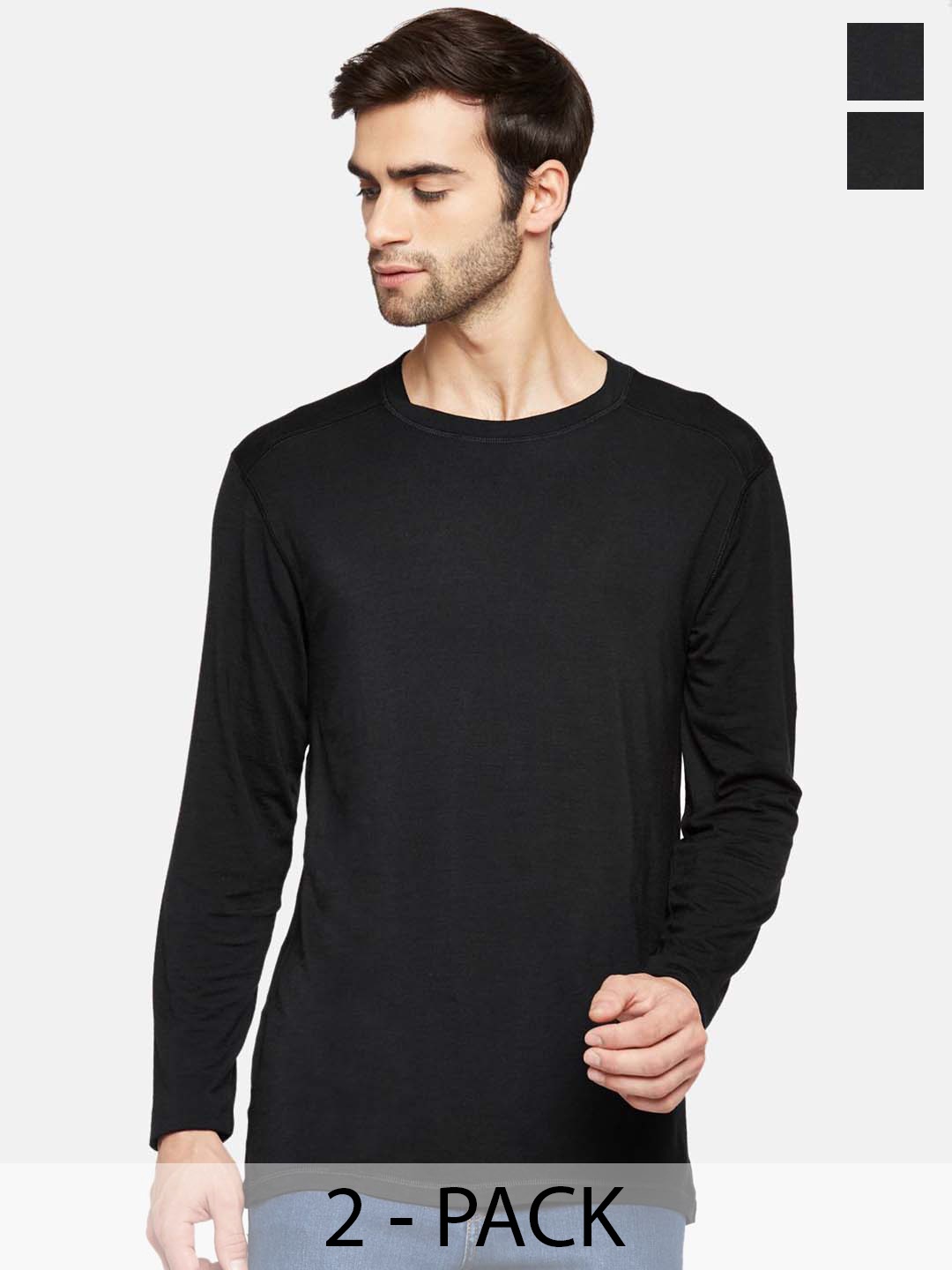 

Kosha Men Pack Of 2 Merino Wool & Bamboo Lightweight Heat Retention Thermal Top, Black