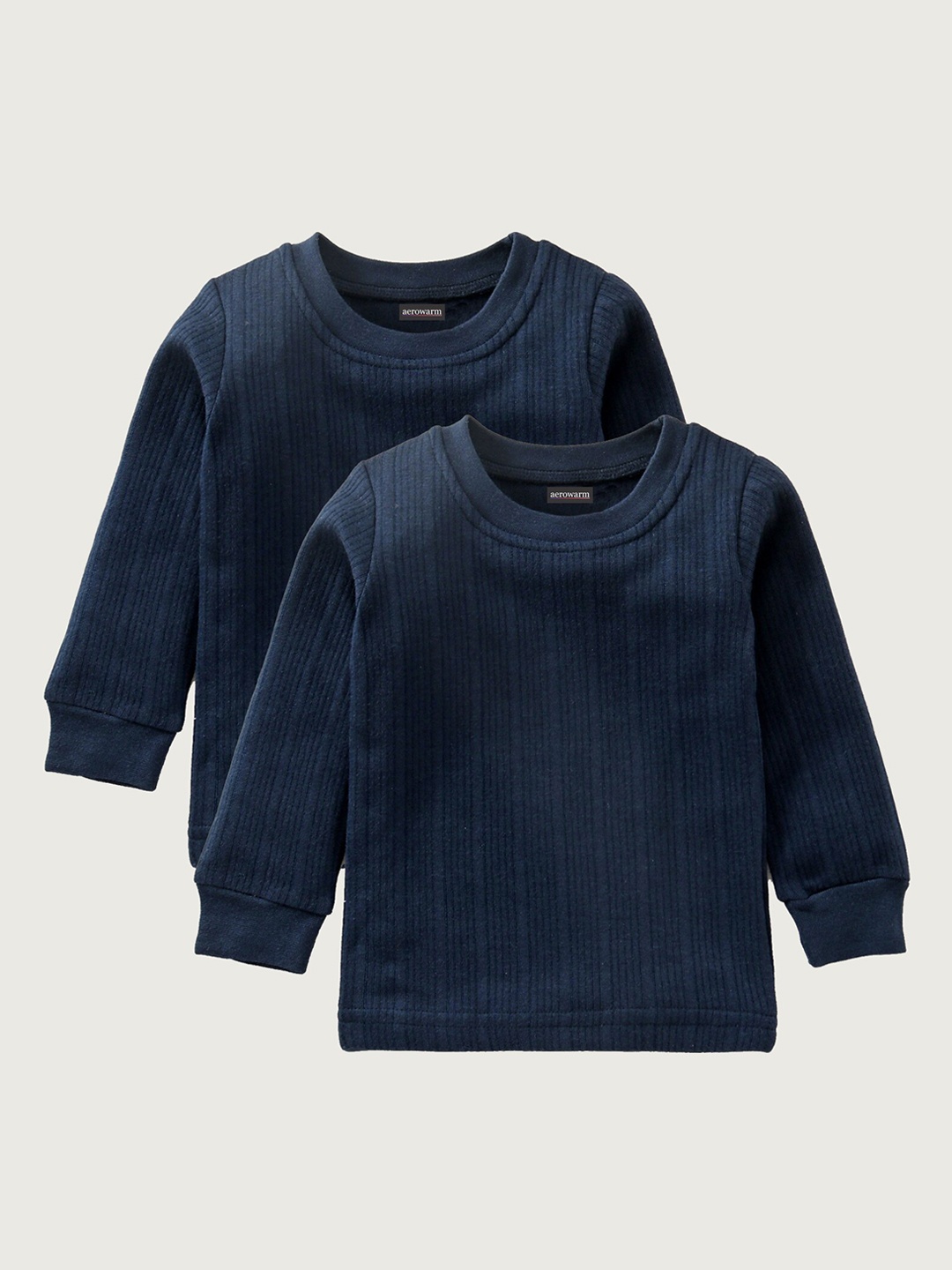 

Aerowarm Infants Pack Of 2 Navy Blue Self Striped Thermal Tops