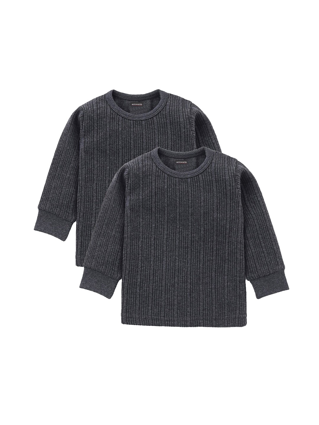 

Aerowarm Infants Kids Pack Of 2 Charcoal Grey Self Striped Thermal Tops