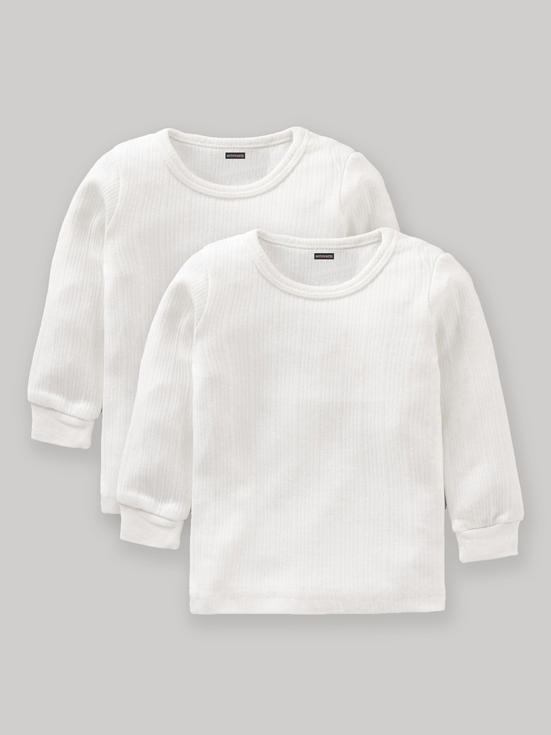 

Aerowarm Kids Pack Of 2 White Self Striped Thermal Tops