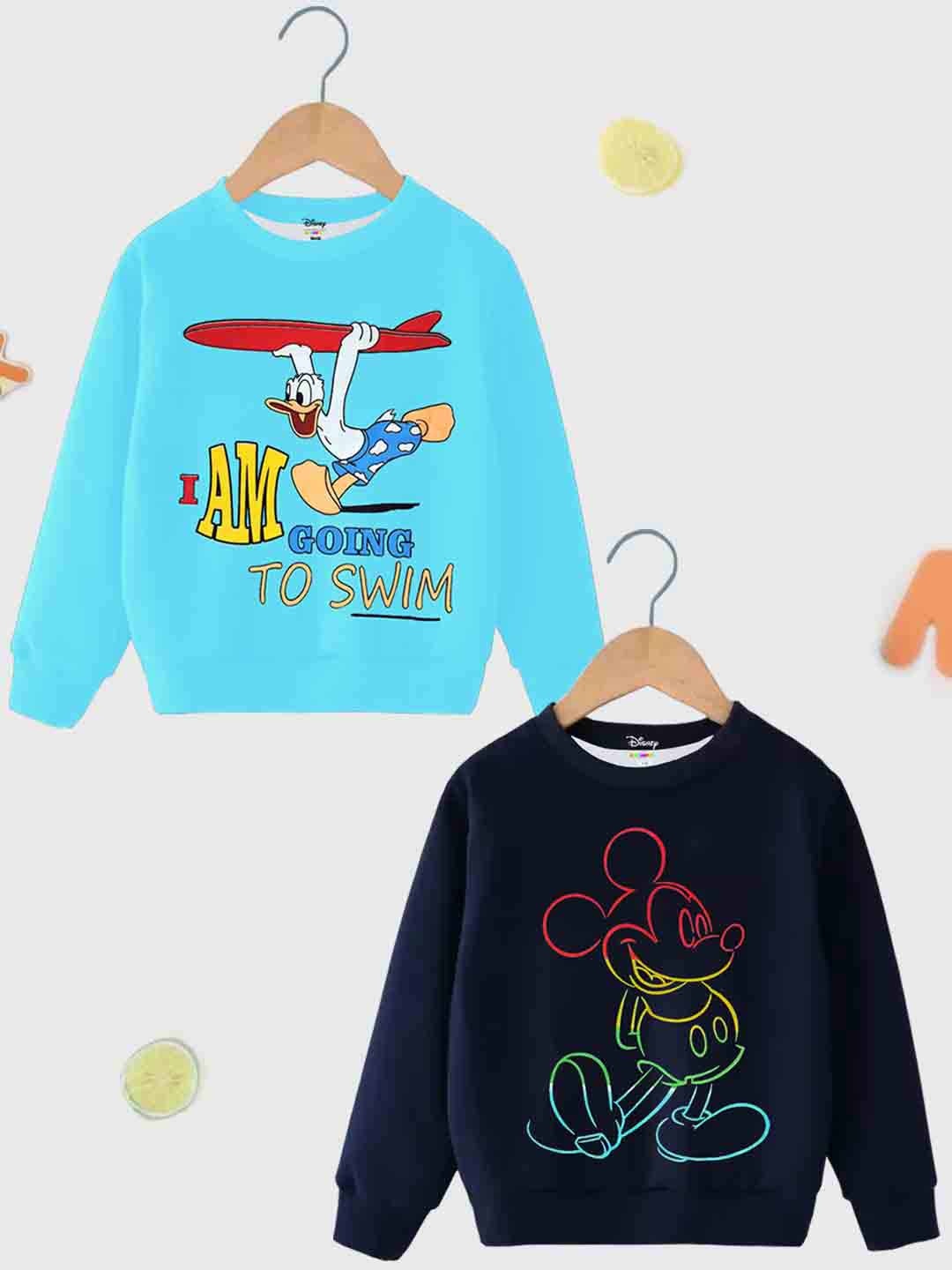 

KUCHIPOO Boys Navy Blue & Turquoise Blue Pack Of 2 Printed Fleece Sweatshirt