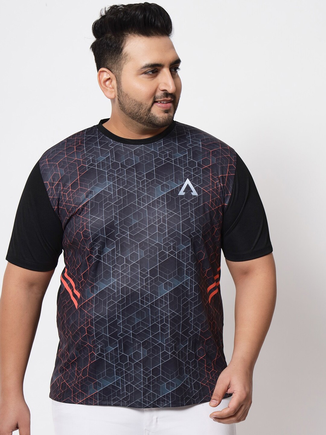 

AUSTIVO Men Plus Size Blue & Orange Printed Round Neck T-shirt