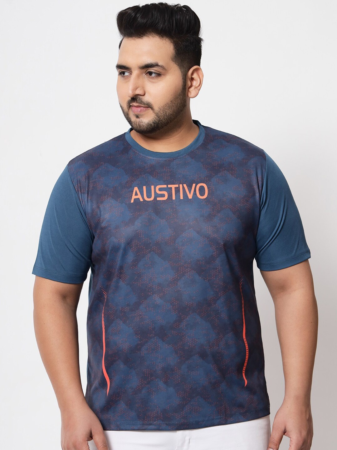 

AUSTIVO Men Plus Size Printed Round Neck T-shirt, Blue