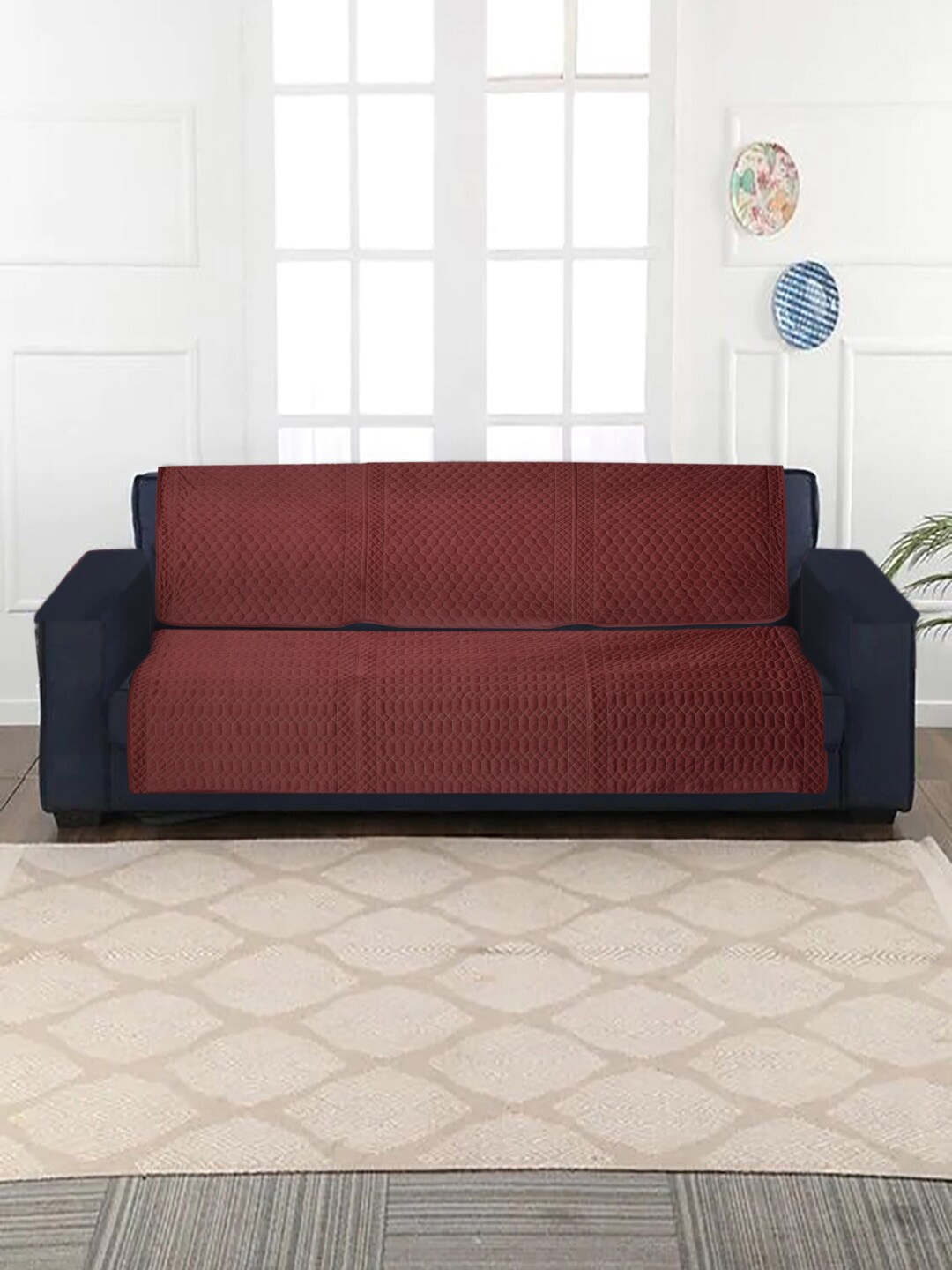 

MULTITEX Maroon 5 Seater Quilted Sofa Cover