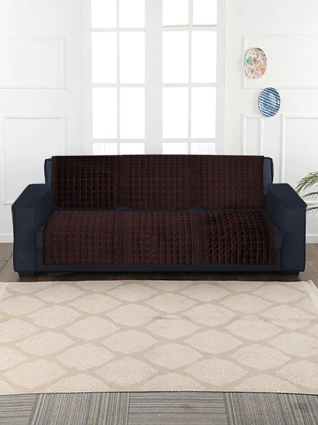 

MULTITEX Set Of 10 Brown Checked 5 Seater Sofa Covers