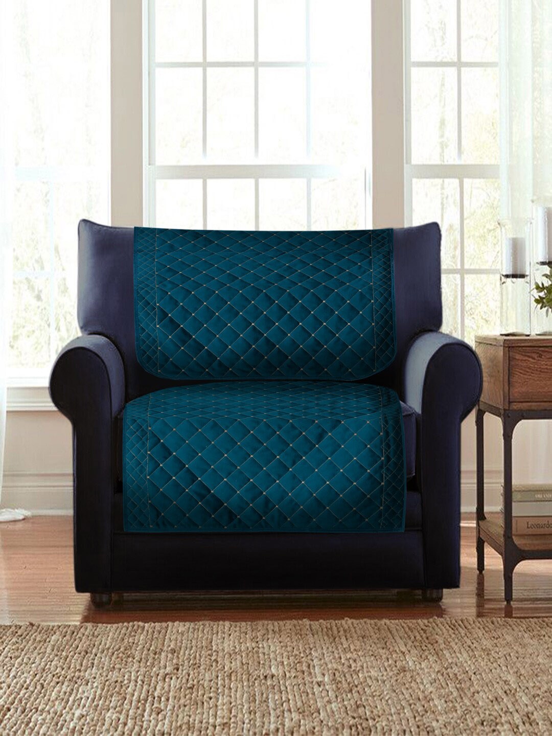 

MULTITEX Set Of 10 Blue Quilted Velvet 5-Seater Sofa Covers