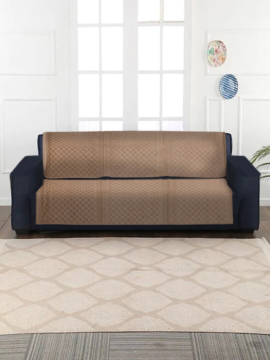 

MULTITEX Set Of 10 Gold-Coloured Checked 5 Seater Sofa Covers