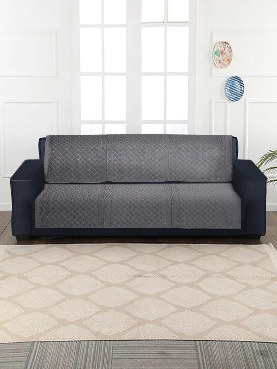 

MULTITEX Set Of 10 Checked 5 Seater Sofa Covers, Grey