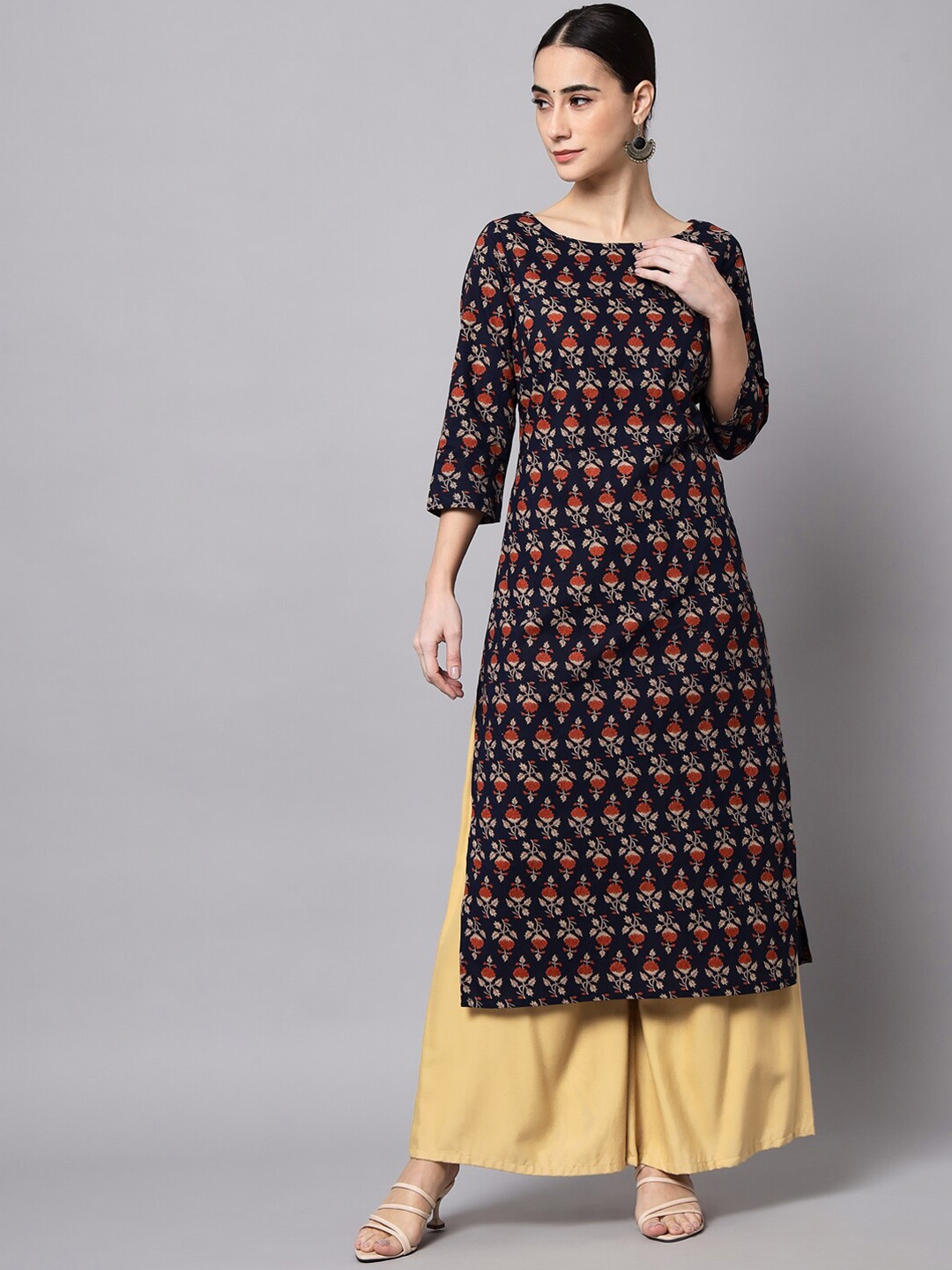 

Sutidora Women Ethnic Motifs Printed Cotton Kurta, Navy blue