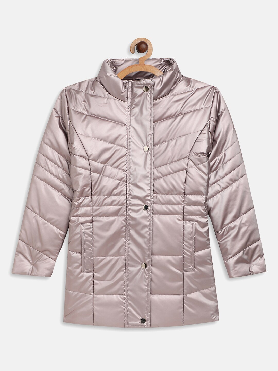 

METTLE Girls Gunmetal-Toned Padded Jacket, Metallic