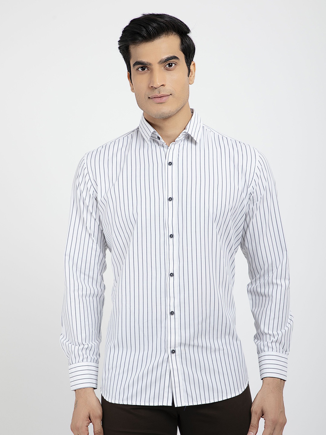 

RED FEATHER Men Striped Cotton Formal Shirt, White