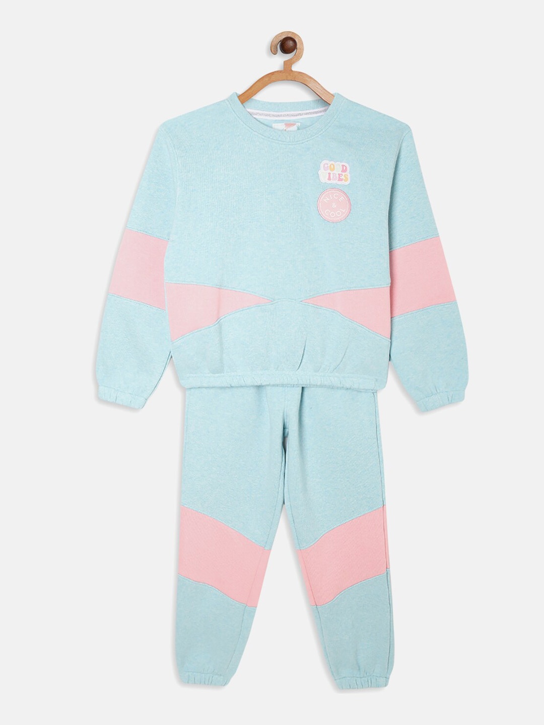 

METTLE Girls Blue & Pink Colourblocked Fleece Tracksuits