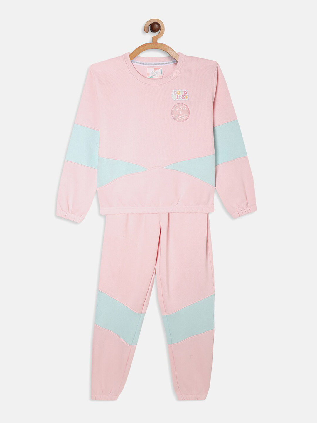 

METTLE Girls Pink & Blue Colourblocked Fleece Tracksuits