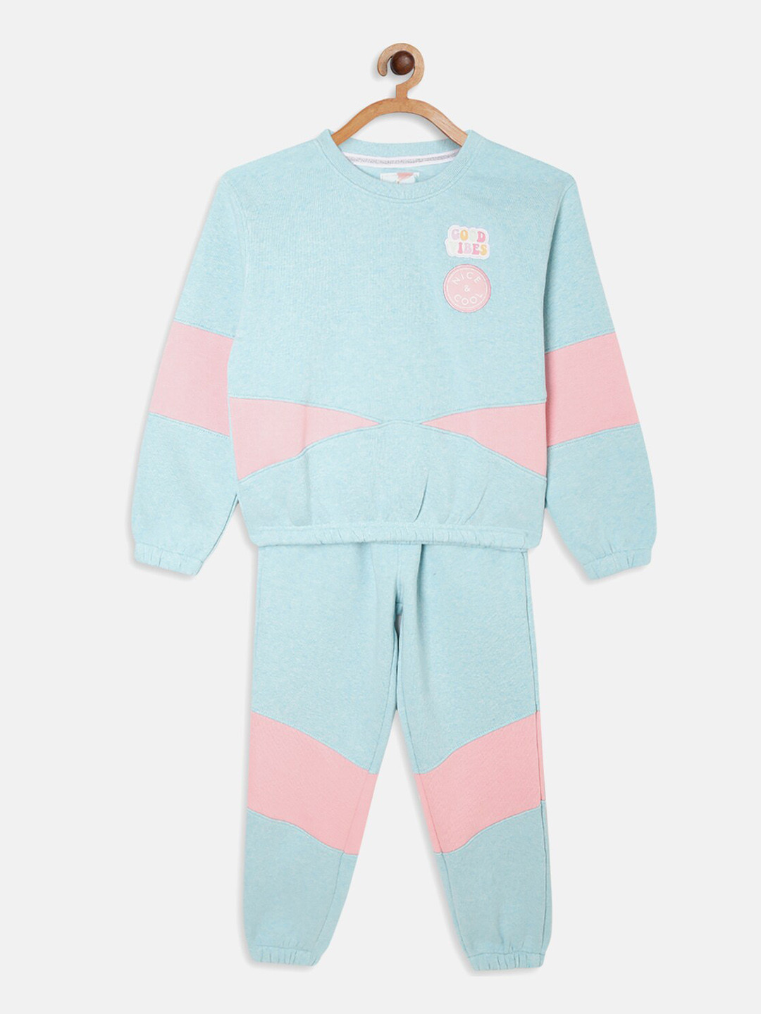 

METTLE Girls Blue & Pink Colourblocked Fleece Tracksuits