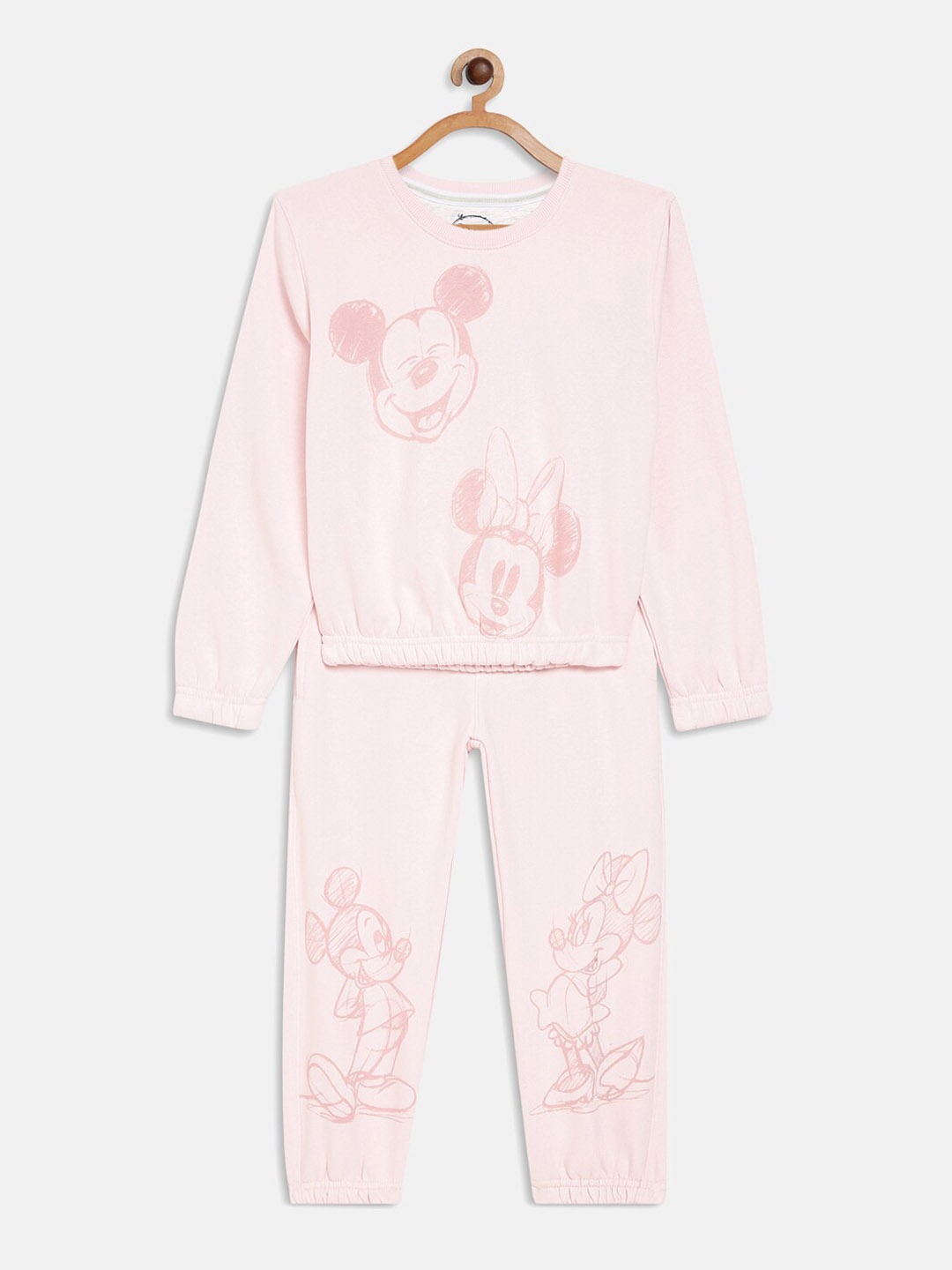 

METTLE Girls Pink Mickey Mouse Printed Fleece Tracksuit