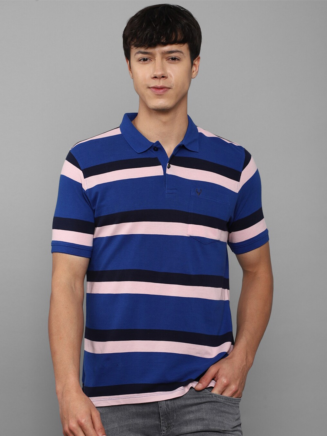 

Allen Solly Striped Polo Collar Cotton T-shirt, Blue