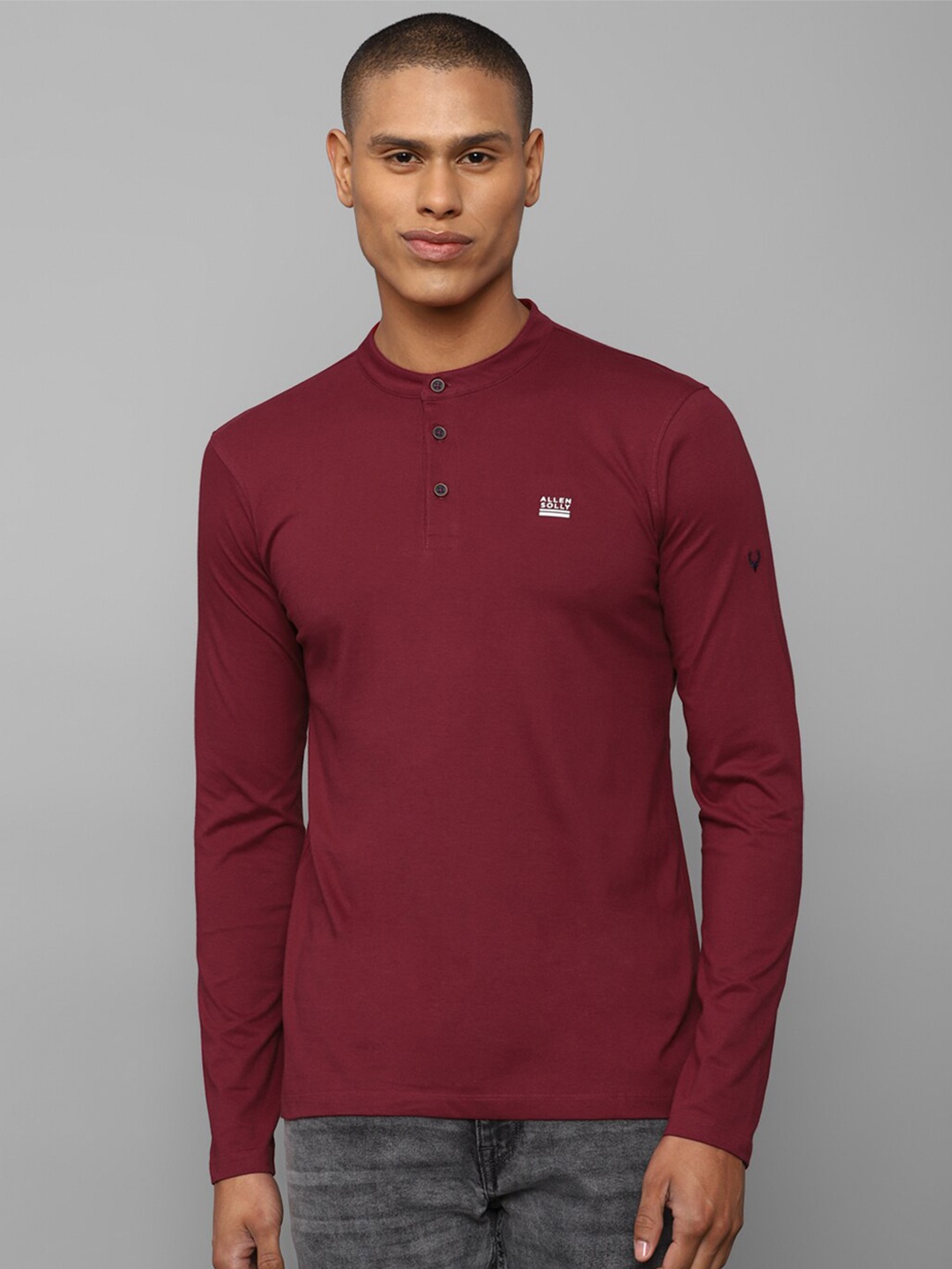 

Allen Solly Men Maroon Henley Neck Slim Fit Cotton T-shirt