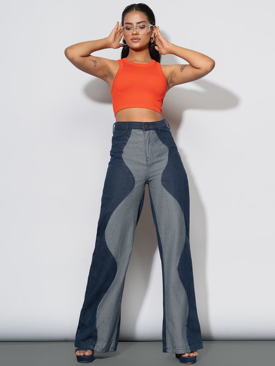 

FREAKINS Women Blue Wide Leg High-Rise Light Fade Pure Cotton Jeans