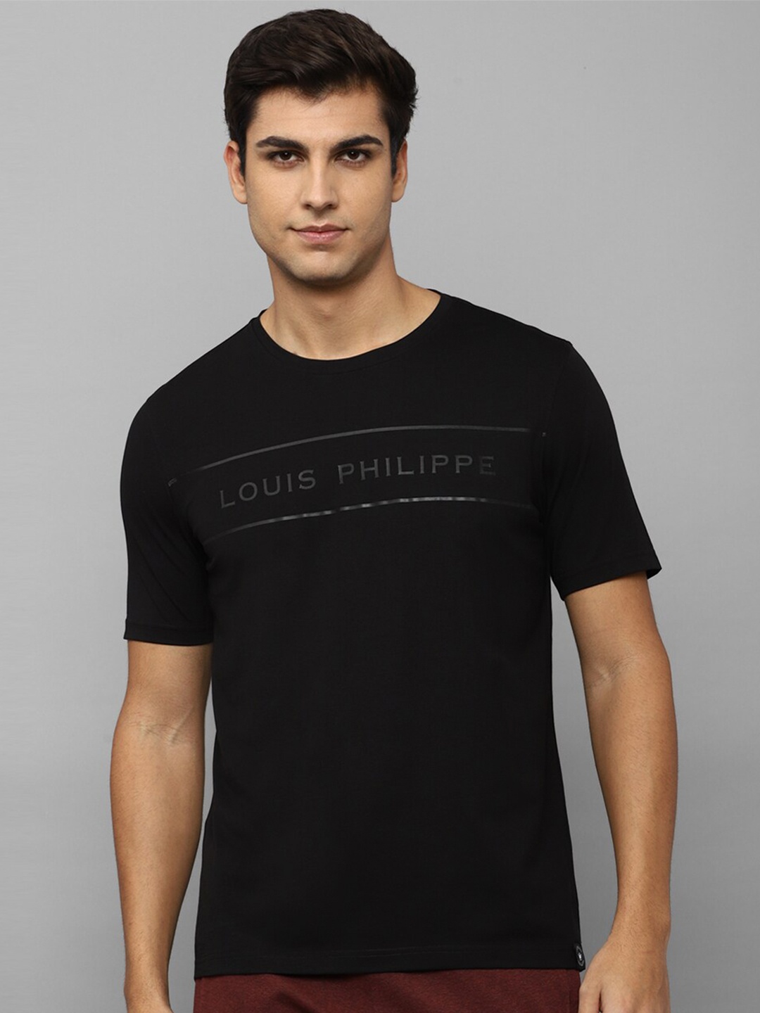 

Louis Philippe Men Black Brand Logo Printed Slim Fit T-shirt