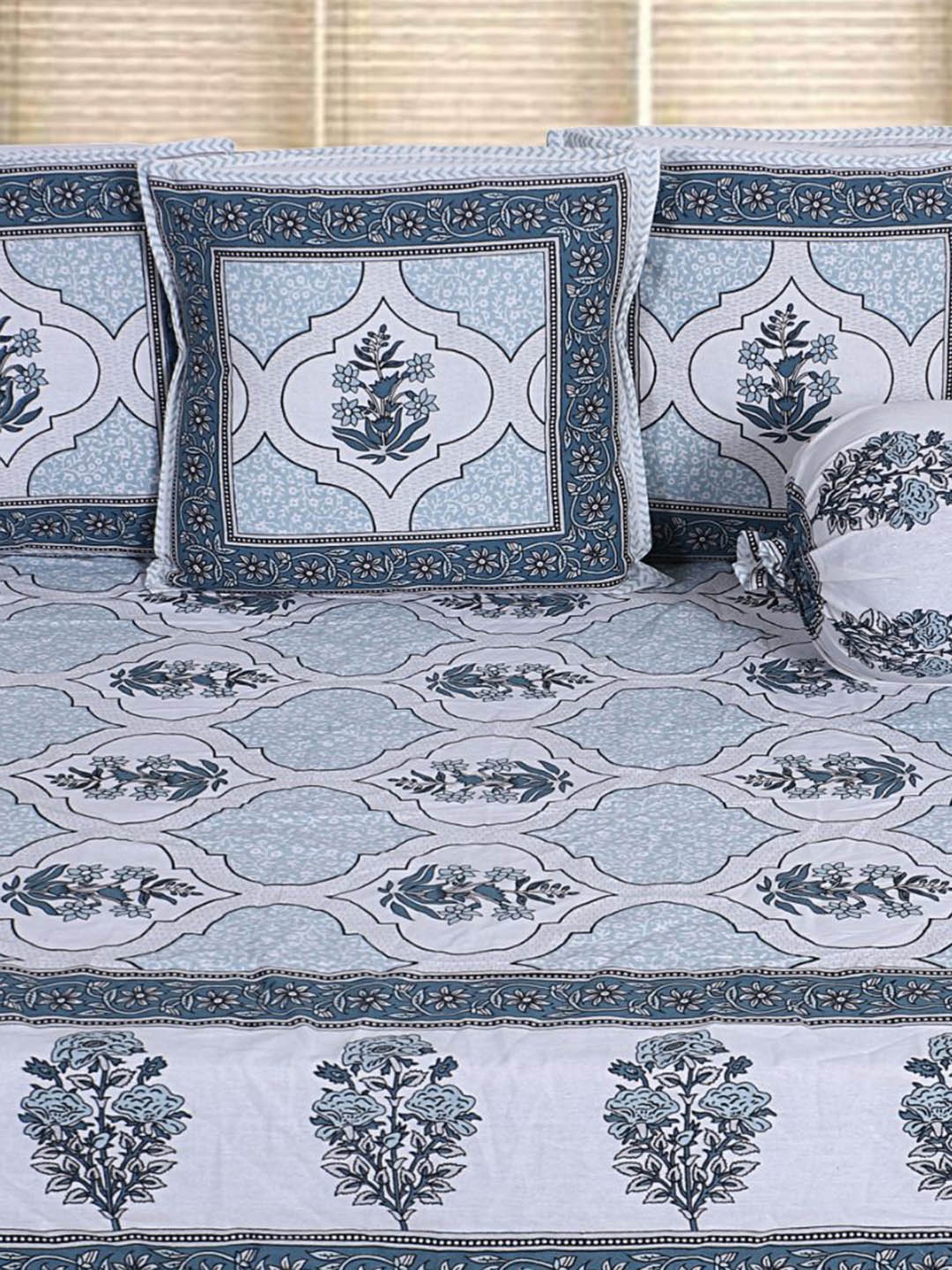 

INDHOME LIFE Set of 6 Blue Printed Pure Cotton Diwan Set