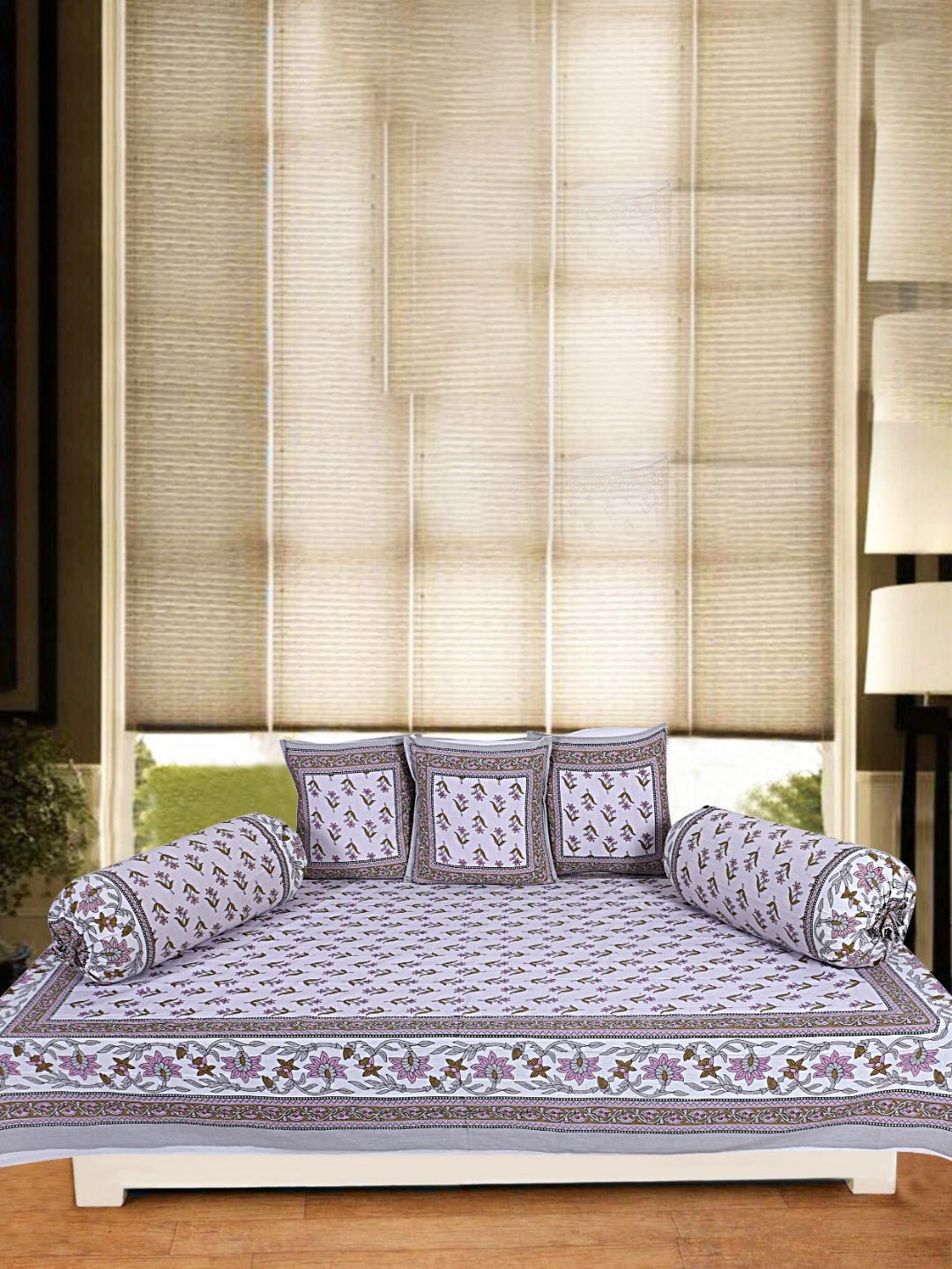 

INDHOME LIFE Off White Pack of 6 Printed Pure Cotton Diwan Set