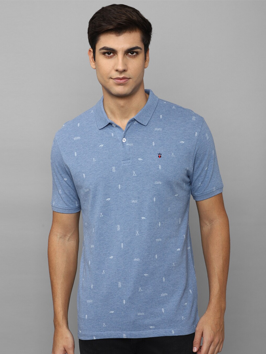 

Louis Philippe Jeans Men Blue Printed Polo Collar Slim Fit Cotton T-shirt