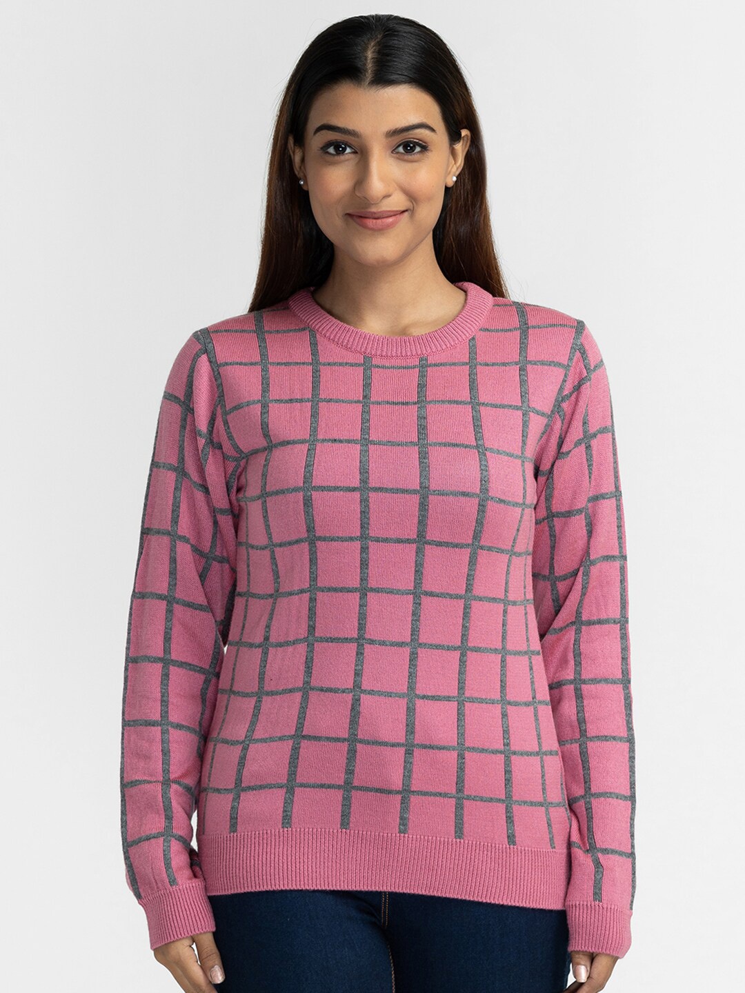 

Globus Women Pink & Grey Checked Printed Pullover