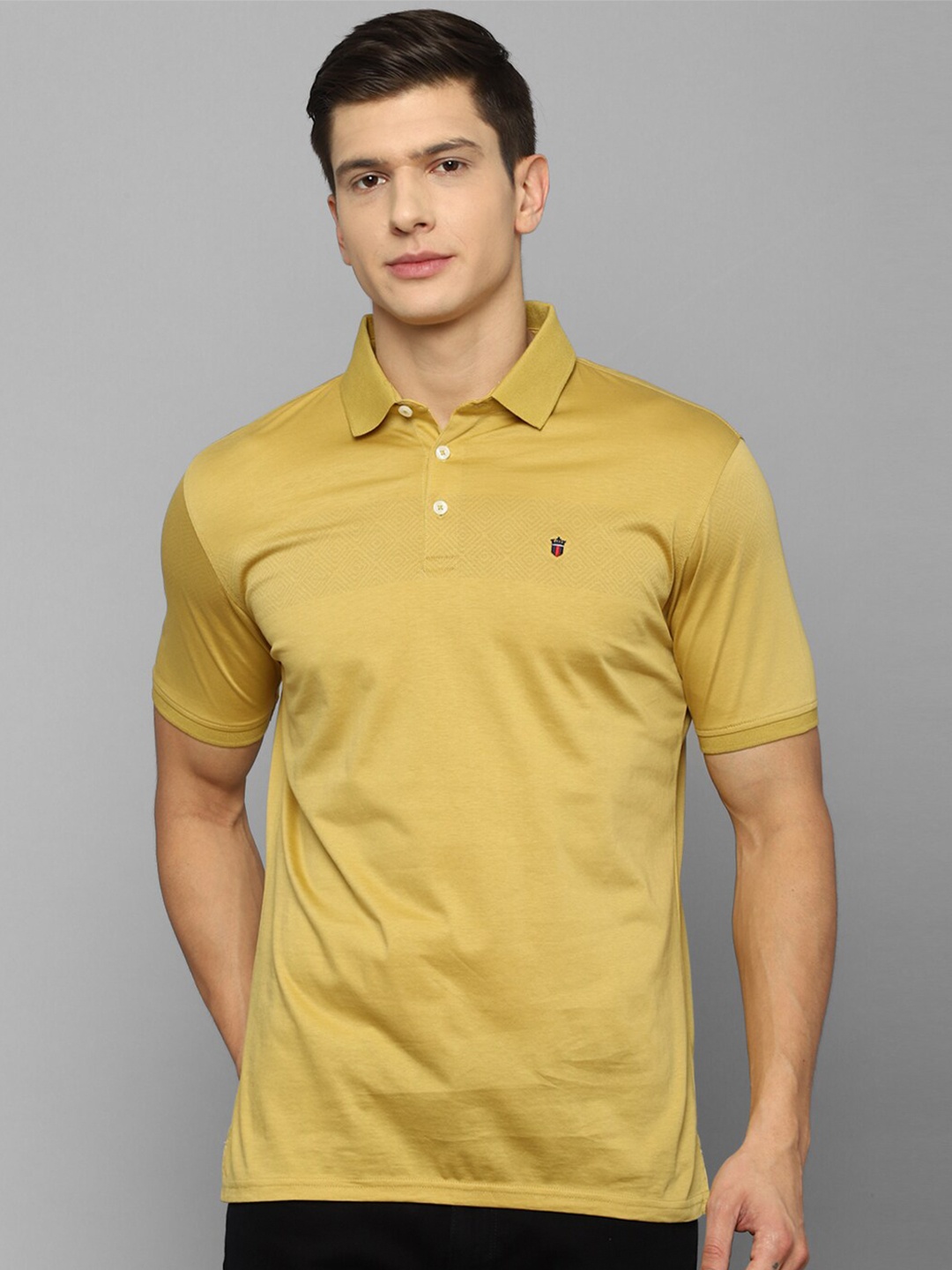 

Louis Philippe Sport Men Gold-Toned Brand Logo Polo Collar Slim Fit Cotton T-shirt