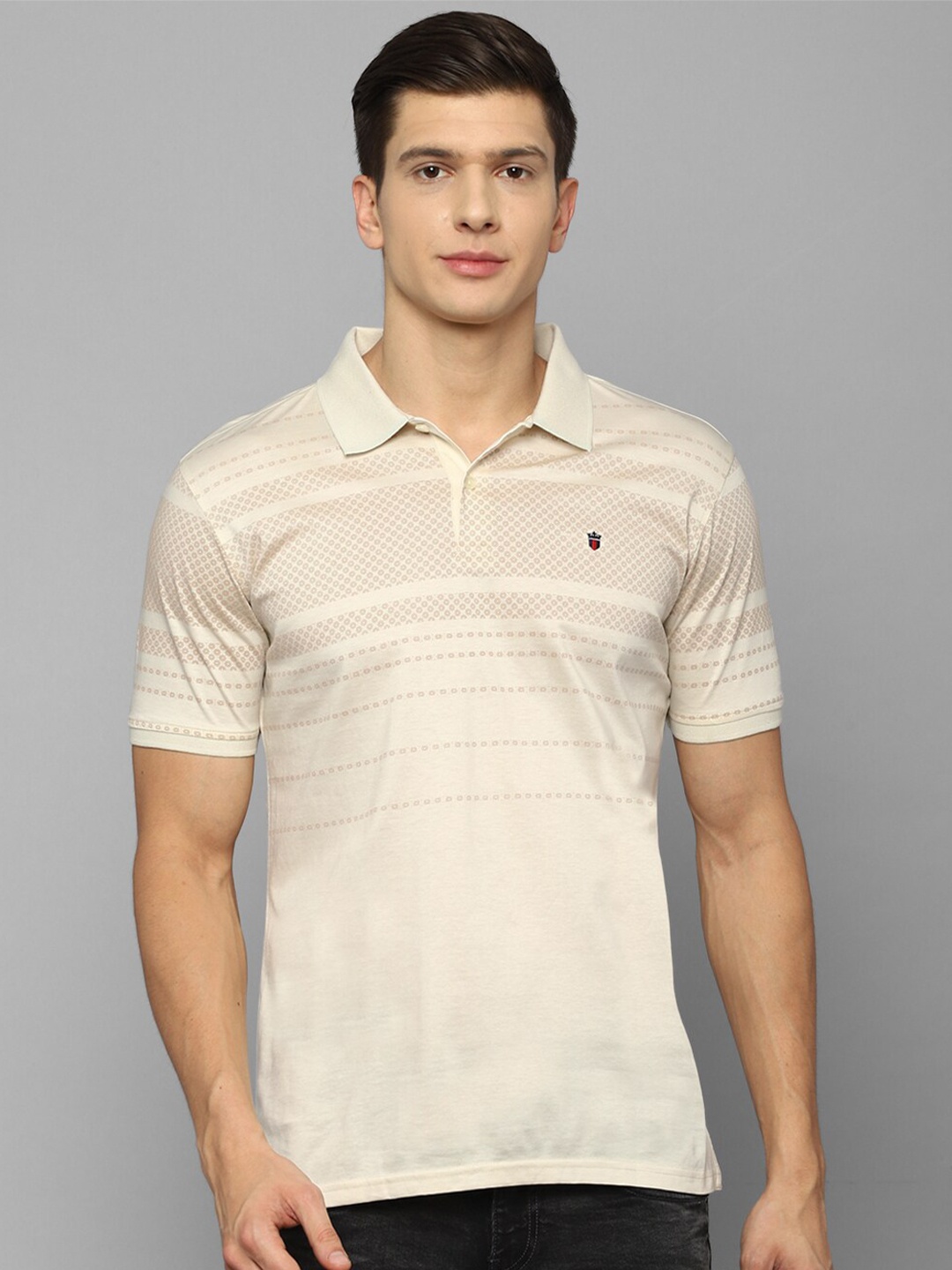 

Louis Philippe Sport Men Beige Striped Polo Collar Slim Fit Cotton T-shirt