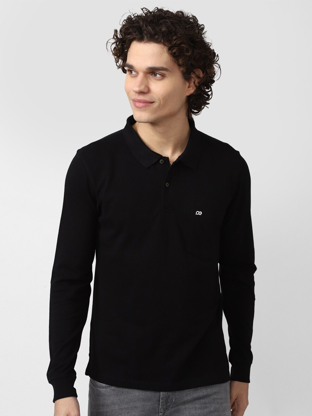 

Peter England Casuals Men Black Polo Collar Cotton T-shirt