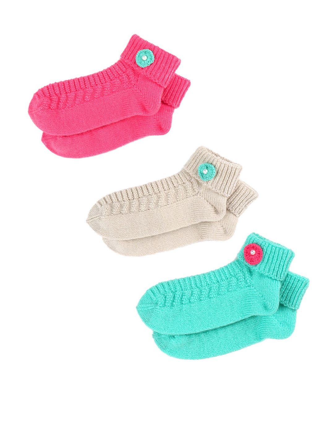 

Bharatasya Girls Pack Of 3 Self Design Acrylic Ankle Length Socks, Pink