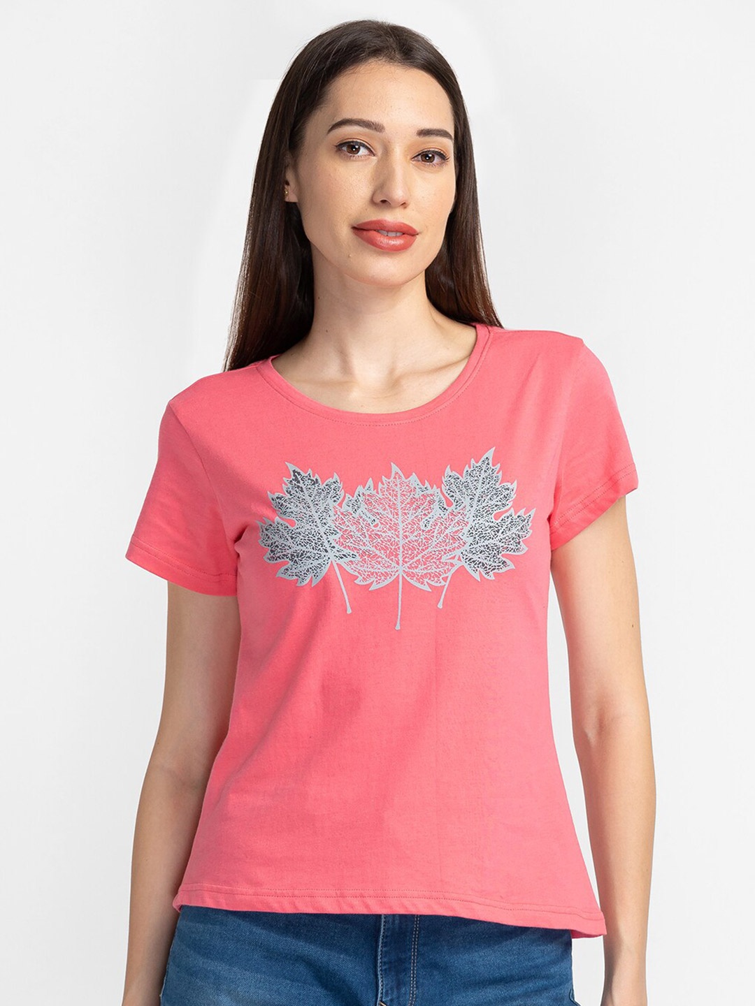 

Globus Women Pink Printed Cotton T-shirt