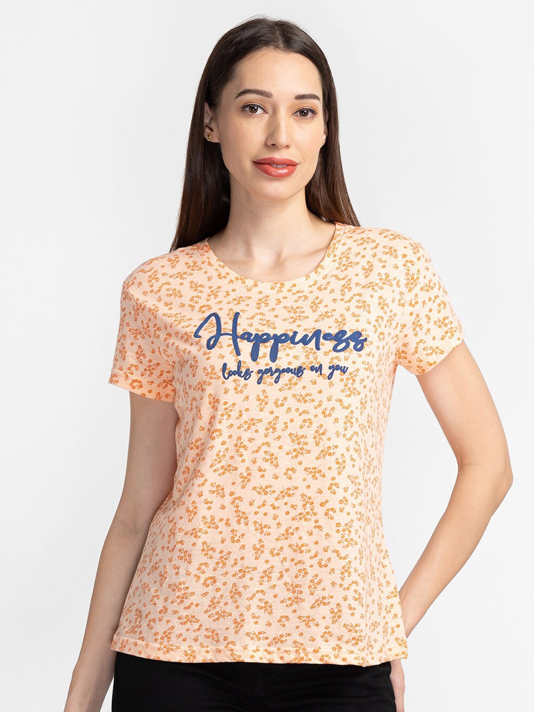 

Globus Women Pink Floral Printed Cotton T-shirt