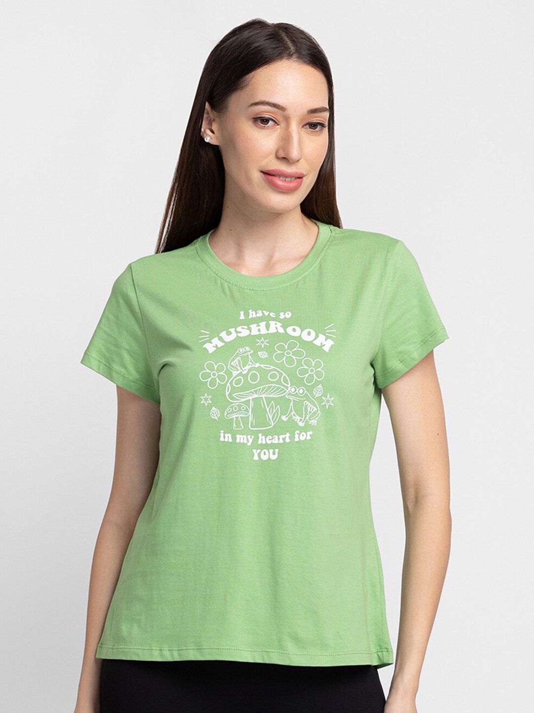 

Globus Women Green & White Printed Cotton T-shirt