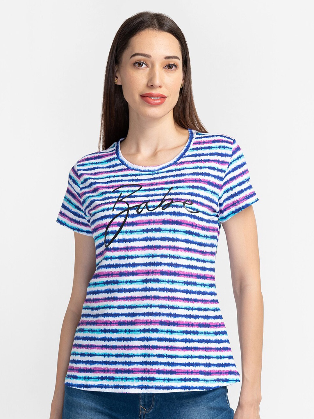 

Globus Women Blue Striped Cotton T-shirt
