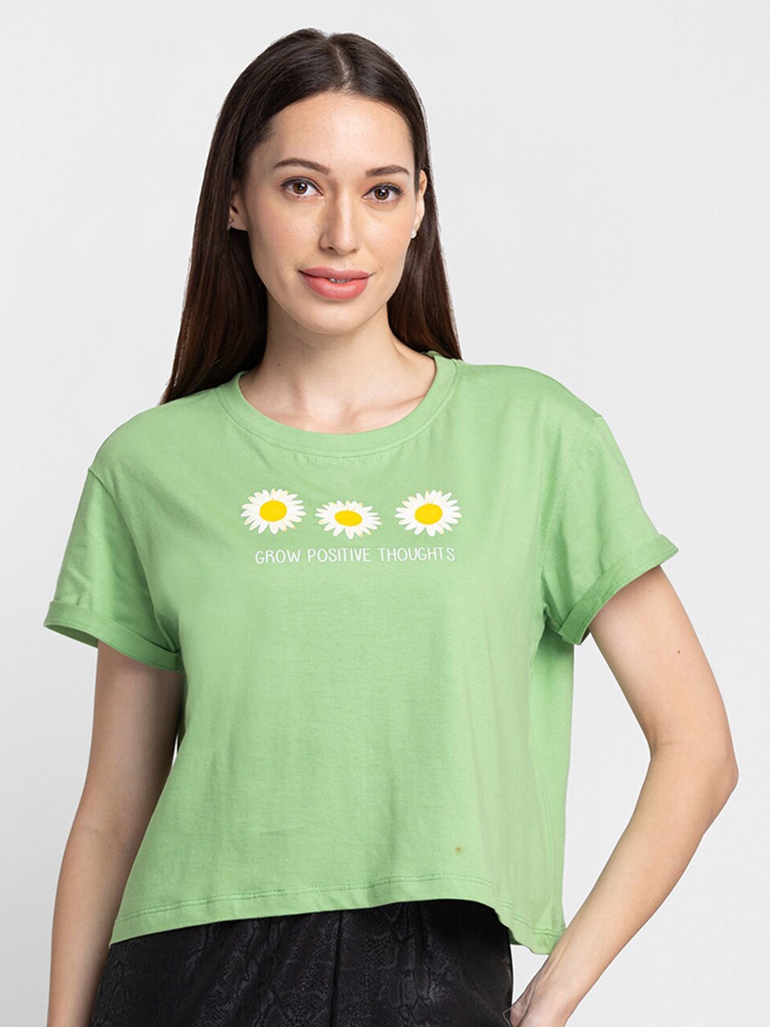 

Globus Women Green Extended Sleeves Cotton T-shirt