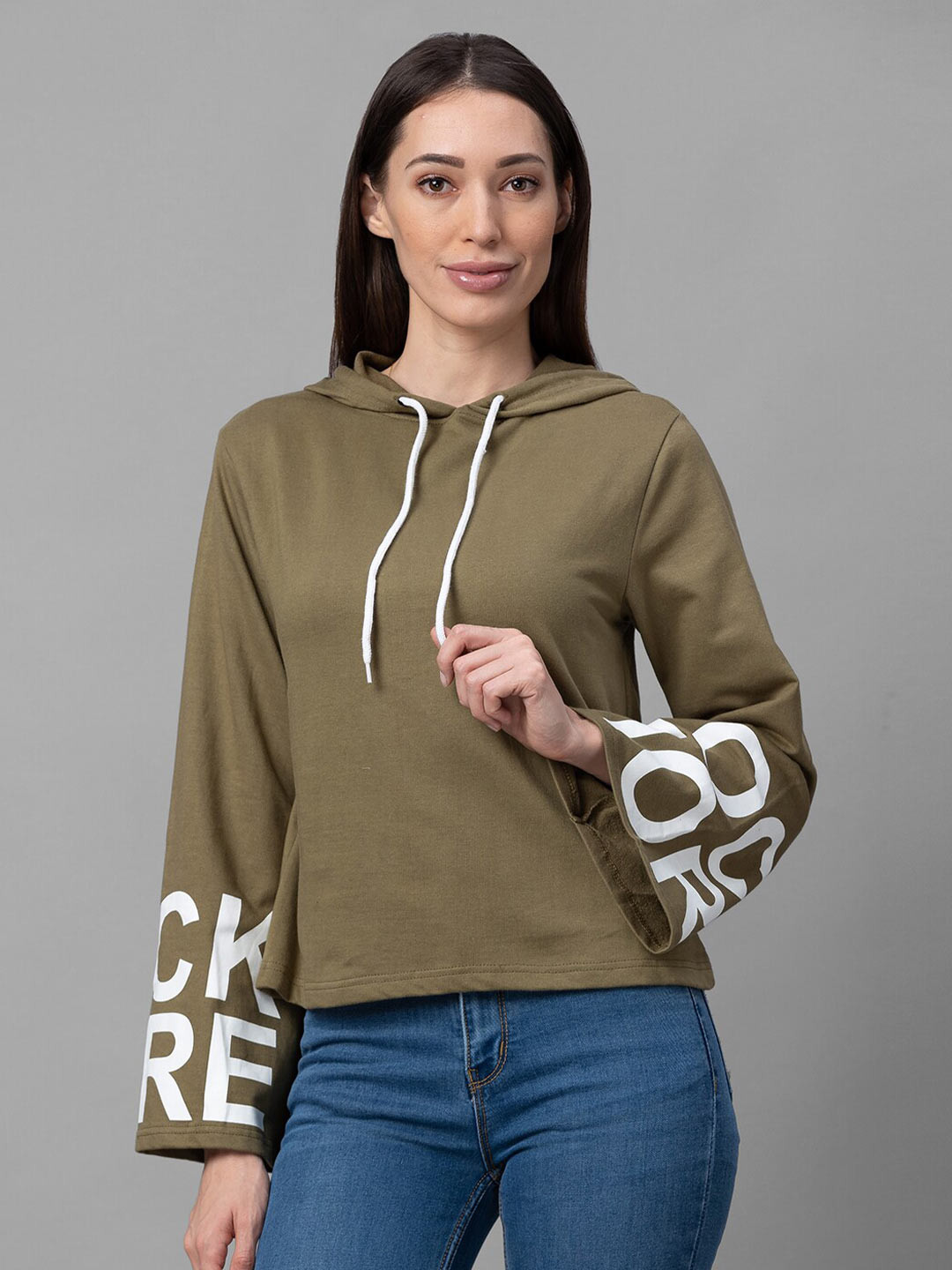 

Globus Women Olive Green Typography Printed Cotton T-shirt
